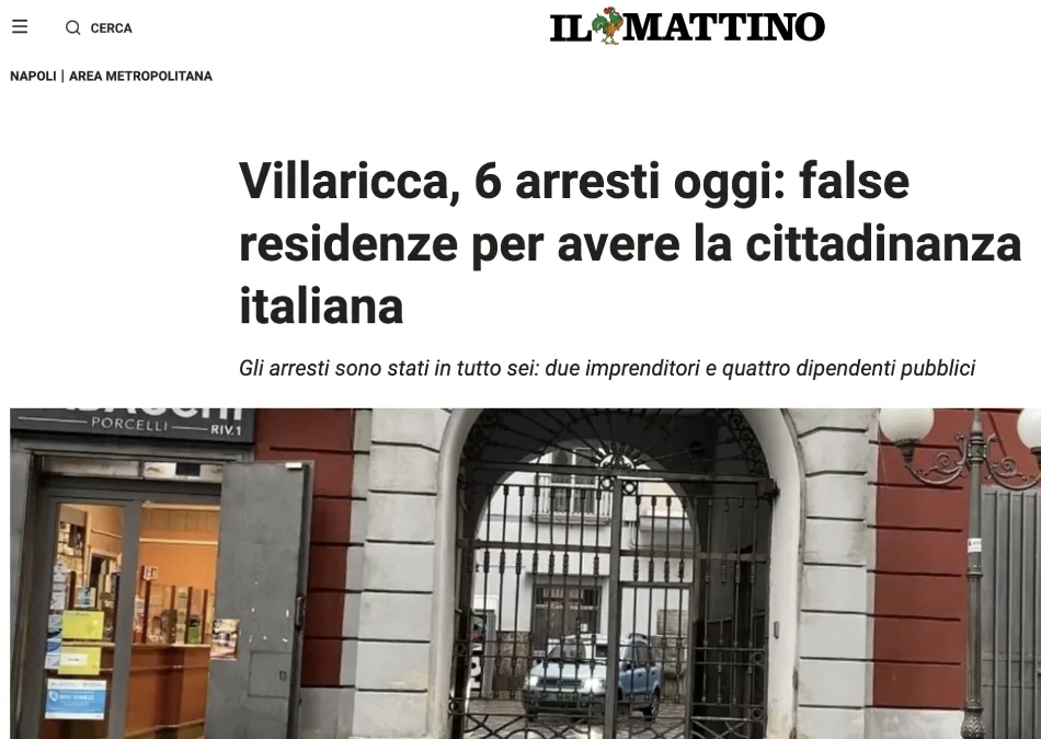 Jornais italianos destacam a operação contra falsas residências para cidadania italiana | Foto: Il Mattino